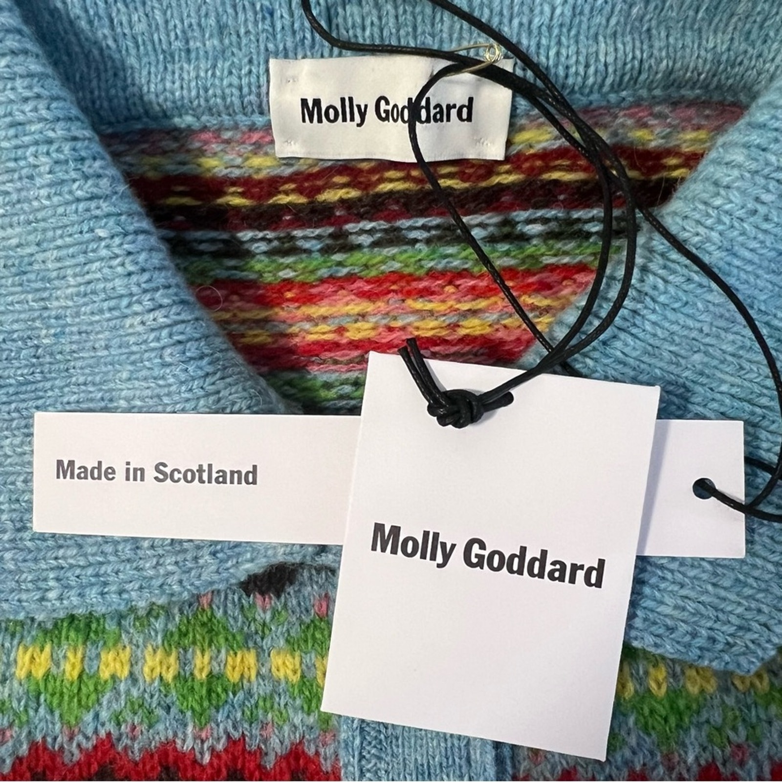 New Molly Goddard Harper Fair Isle Cardigan Sweater Blue Sz S — image 4 of 8